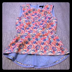 BCBG Maxazria floral denim trimmed peplum top!